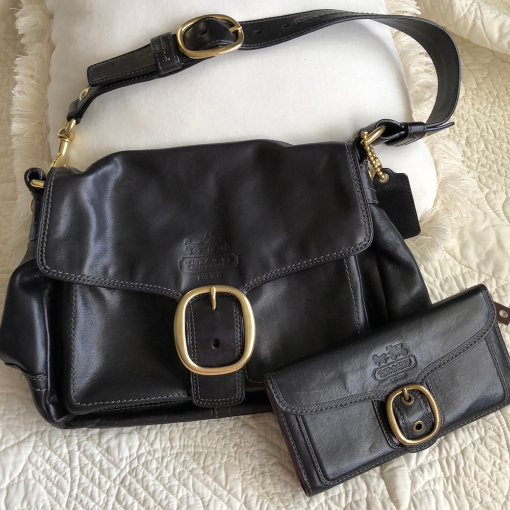 COACH black leather purse with matching wallet